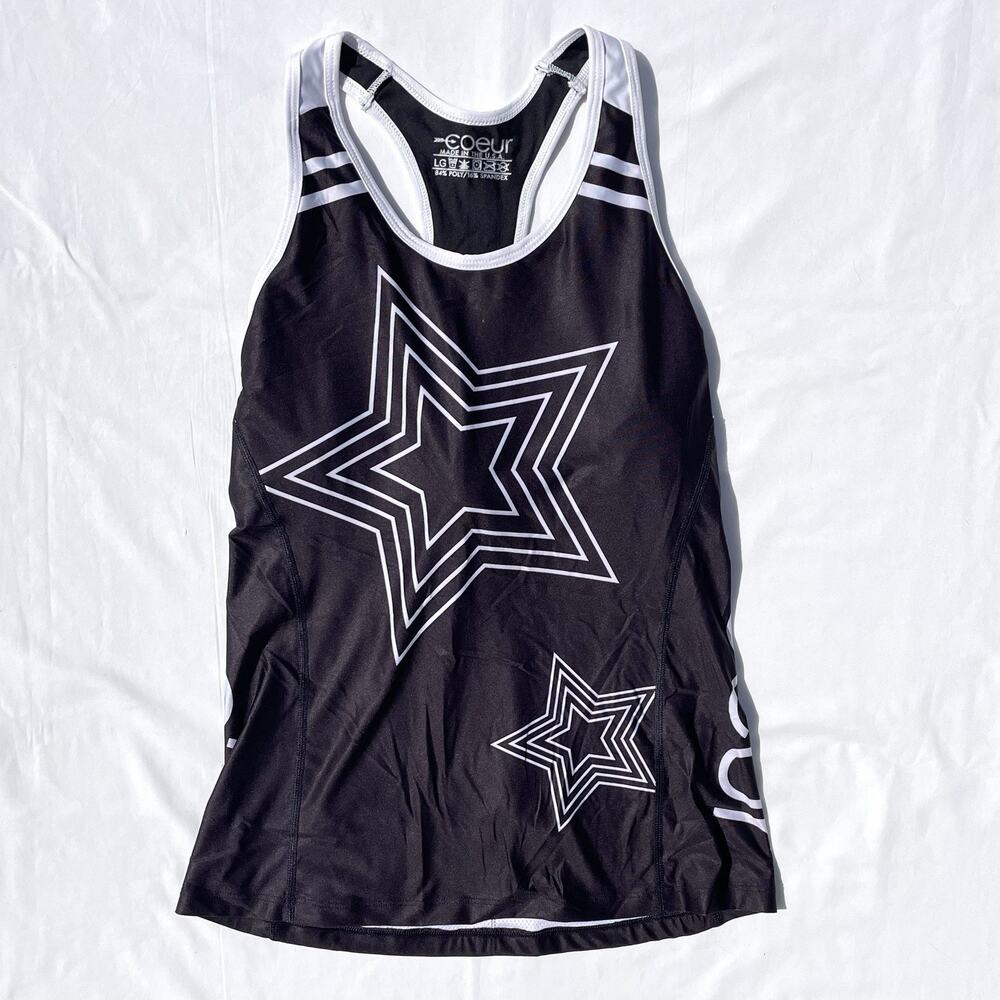 Coeur Tri Cycling Tank Top Womens Large Black White Star Print Bra Pockets